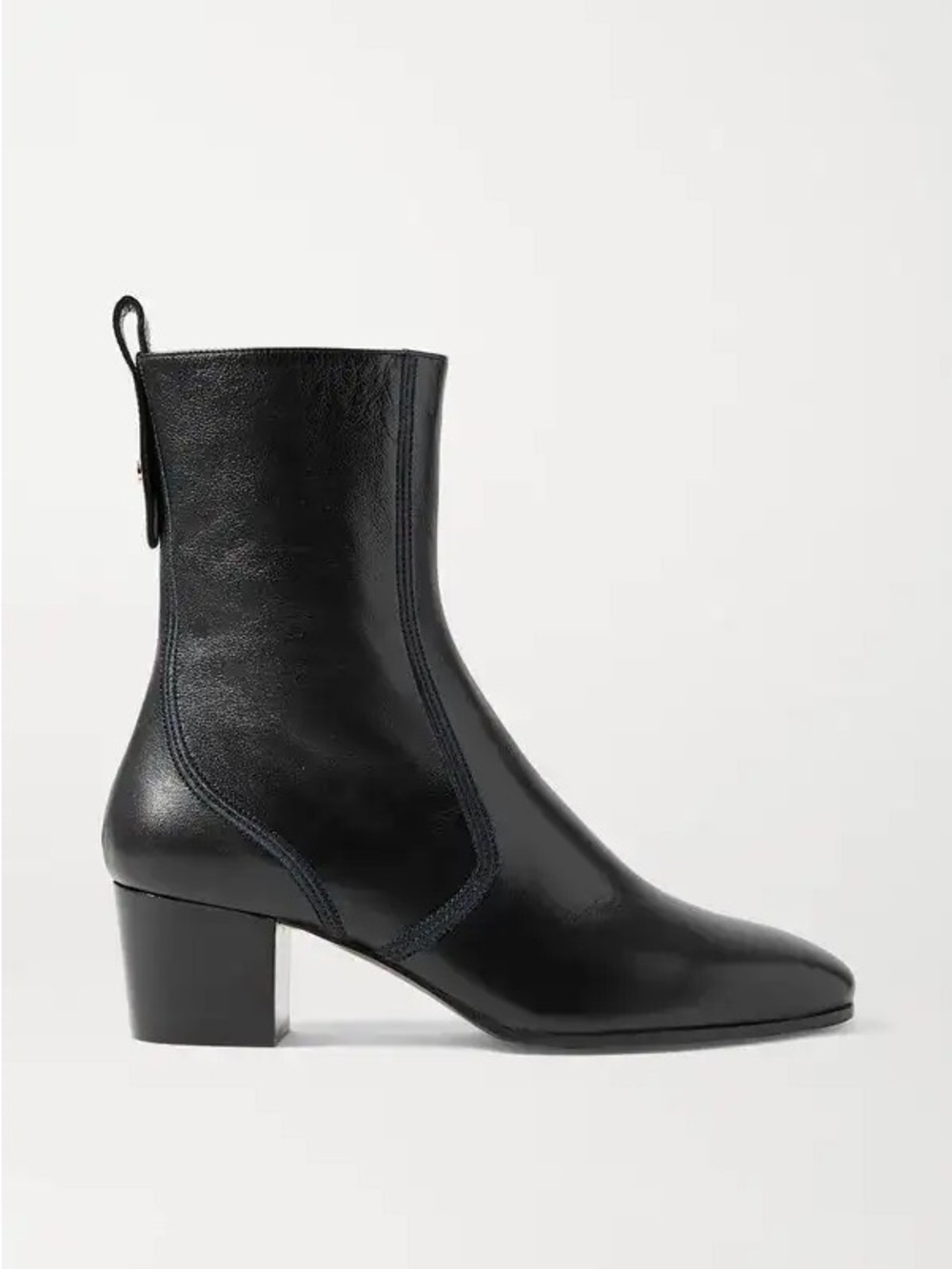 Chloe Goldee Almond Square Toe Mid-Calf Heeled Black Leather Boot